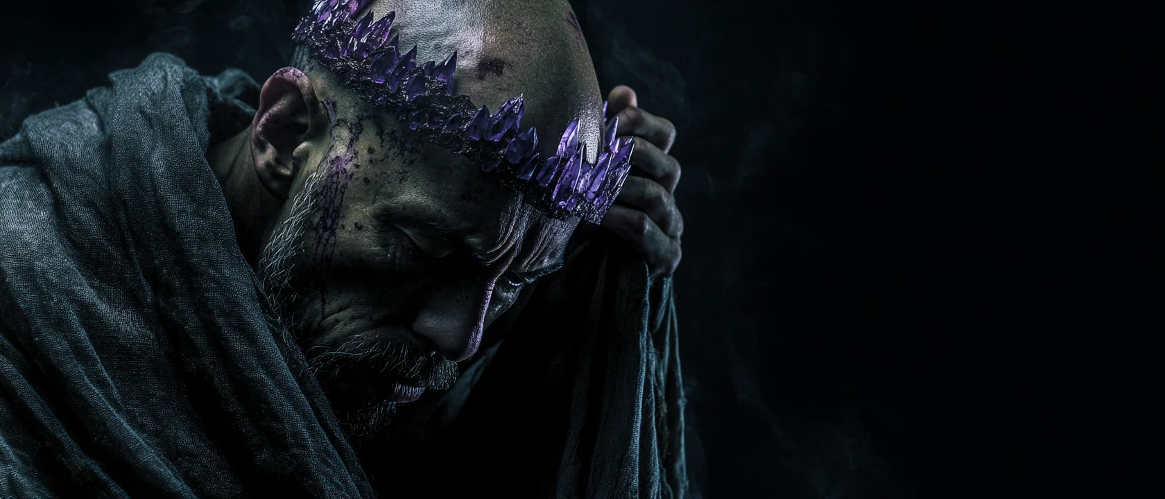 Cloaked bald man