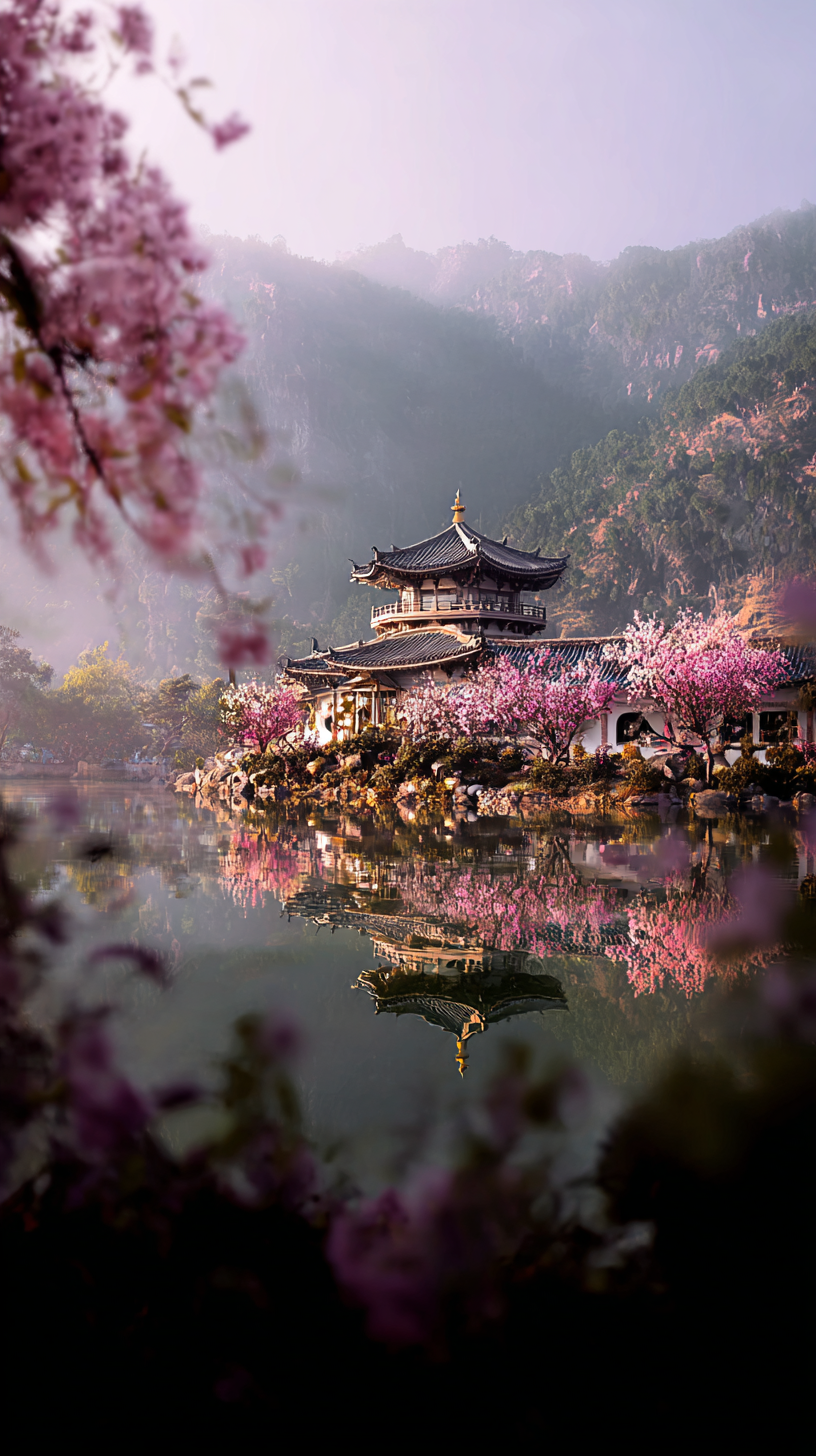 Chinese building lake