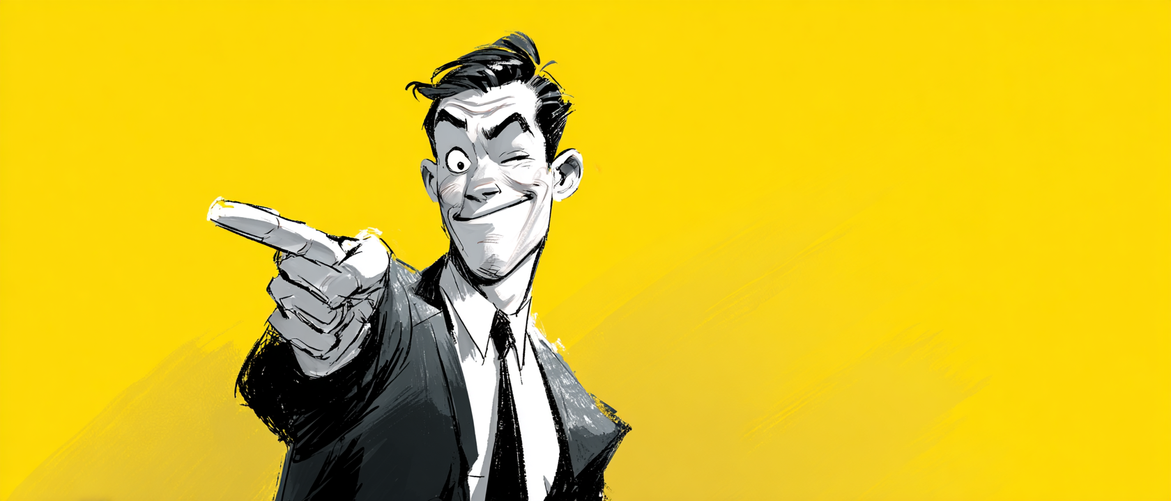 Man in suit pointing