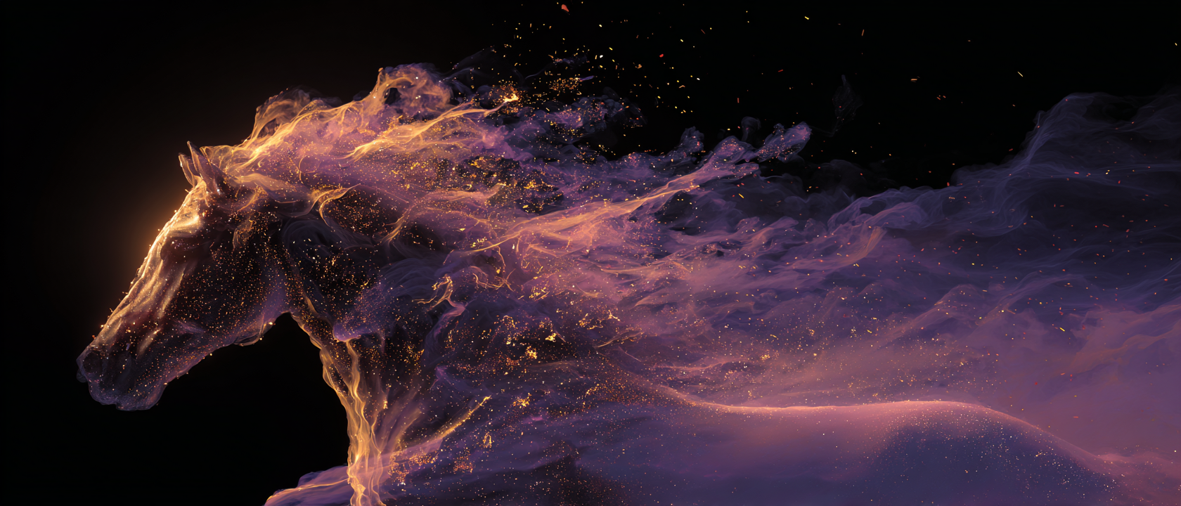 Fire horse made of particles